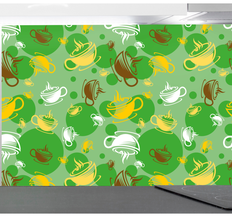 Papel pintado cocina colección de tazas de café - TenVinilo
