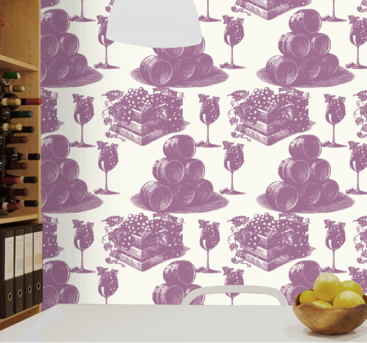 Papel pintado personalizable uvas y barriles - TenVinilo