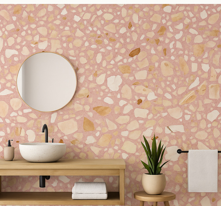 Papel pintado piedra terrazzo rosa tierra - TenVinilo