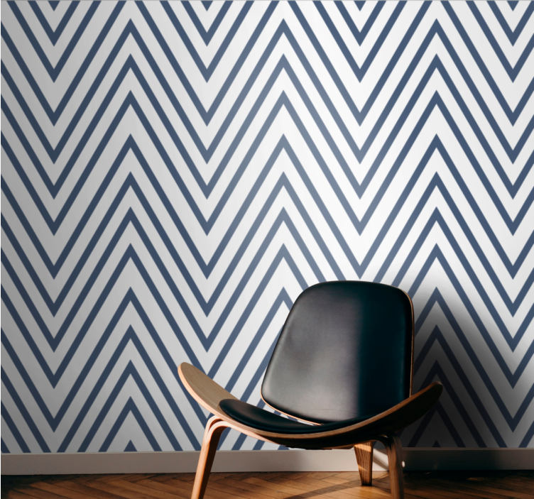 Papel pintado rayas patrón azul en zigzag - TenVinilo