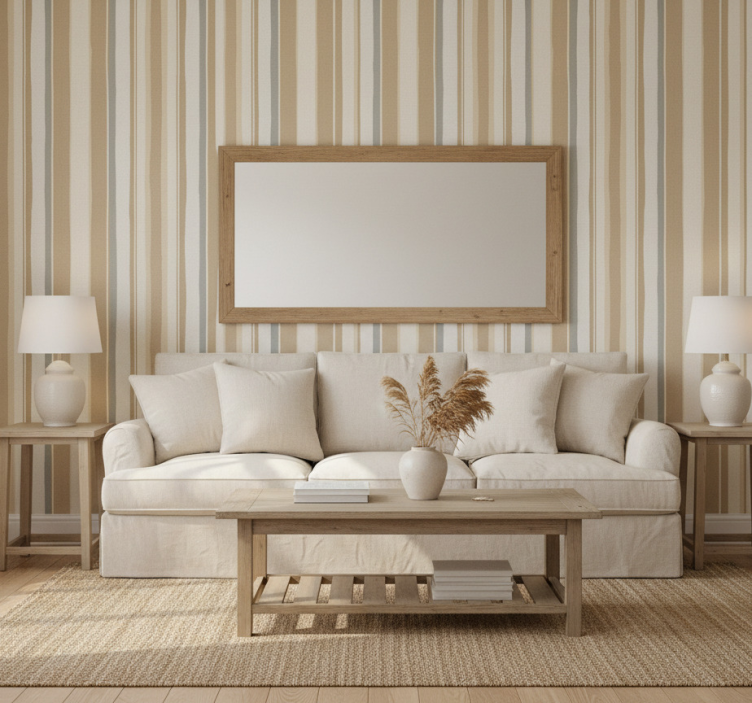 Papel pintado rayas verticales blanco beige farmhouse - TenVinilo