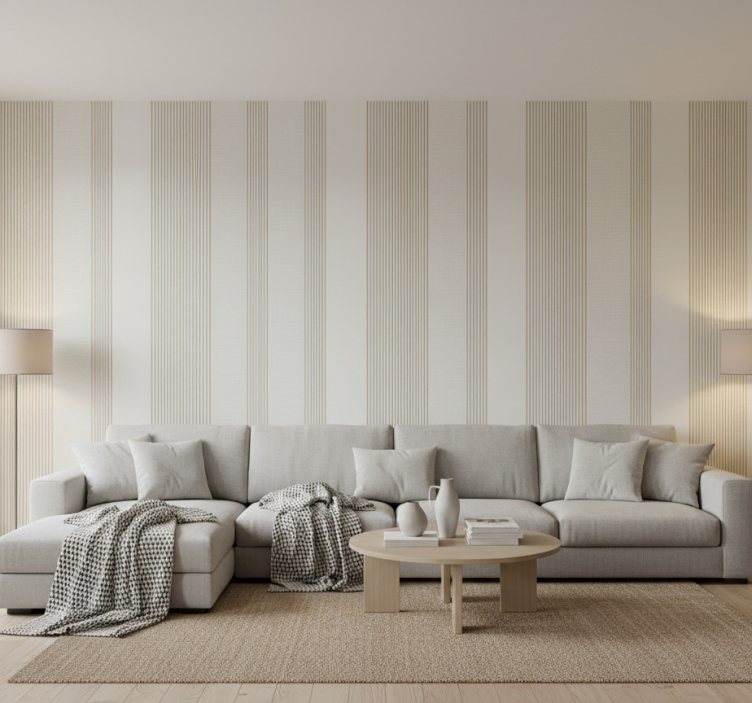 Papel pintado rayas verticales envoltura lineal crema - TenVinilo