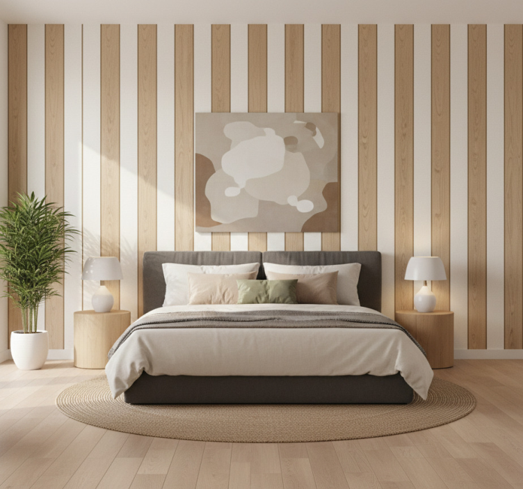 Papel pintado rayas verticales panel óptico madera - TenVinilo