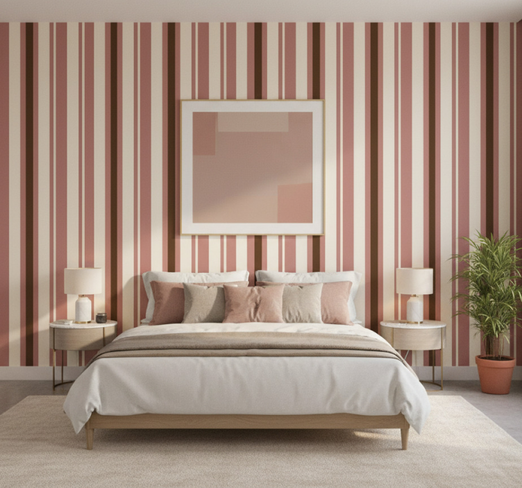 Papel pintado rayas verticales rosa y marrón - TenVinilo