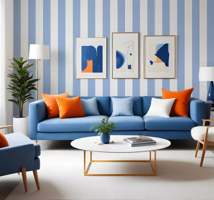 Papel pintado rayas verticales tonos azules y blancos - TenVinilo