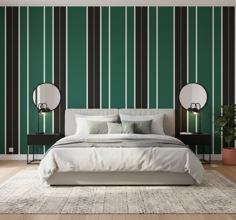 Papel pintado rayas verticales verde y negro - TenVinilo