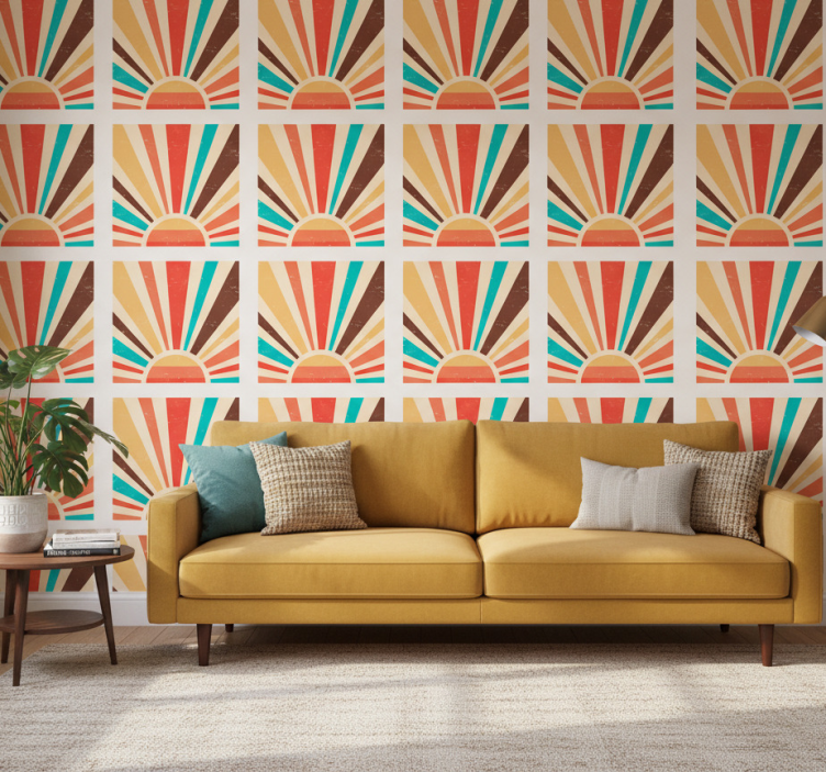 Papel pintado retro atardecer vintage abstracto - TenVinilo