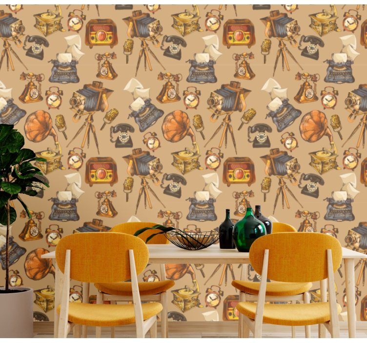 Papel pintado retro collage de objetos antiguos - TenVinilo
