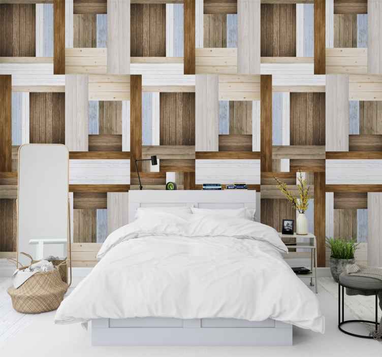 Papel pintado dormitorio madera tablones modernos - TenVinilo
