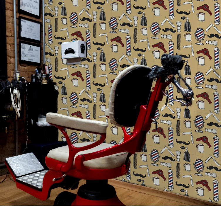 Papel pintado retro para barbería retro - TenVinilo