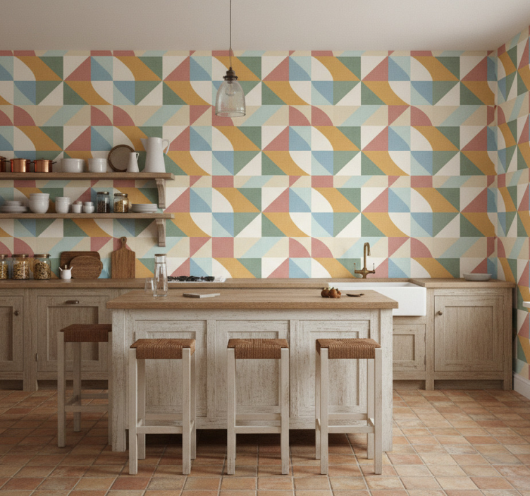 Papel pintado rústico con formas geométricas claras - TenVinilo