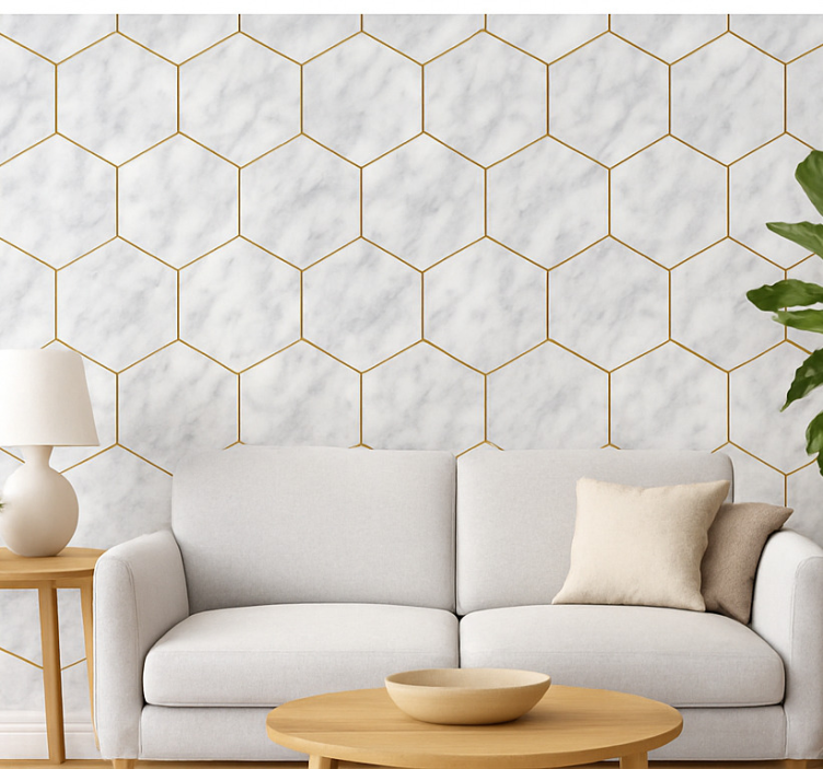 Papel pintado salón baldosas de mármol hexagonales - TenVinilo