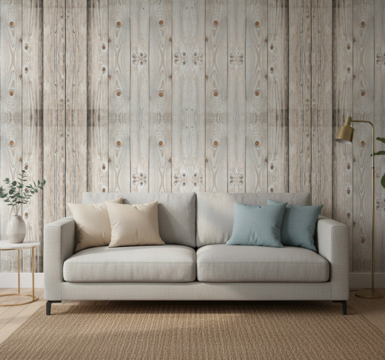 Papel pintado salón efecto madera de pino blanco - TenVinilo