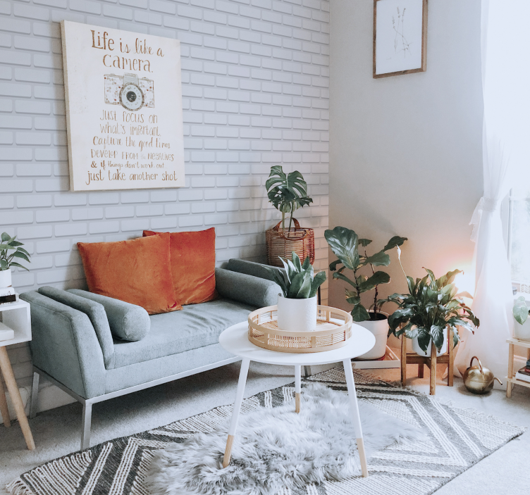 Papel pintado salón ladrillos blancos realistas - TenVinilo