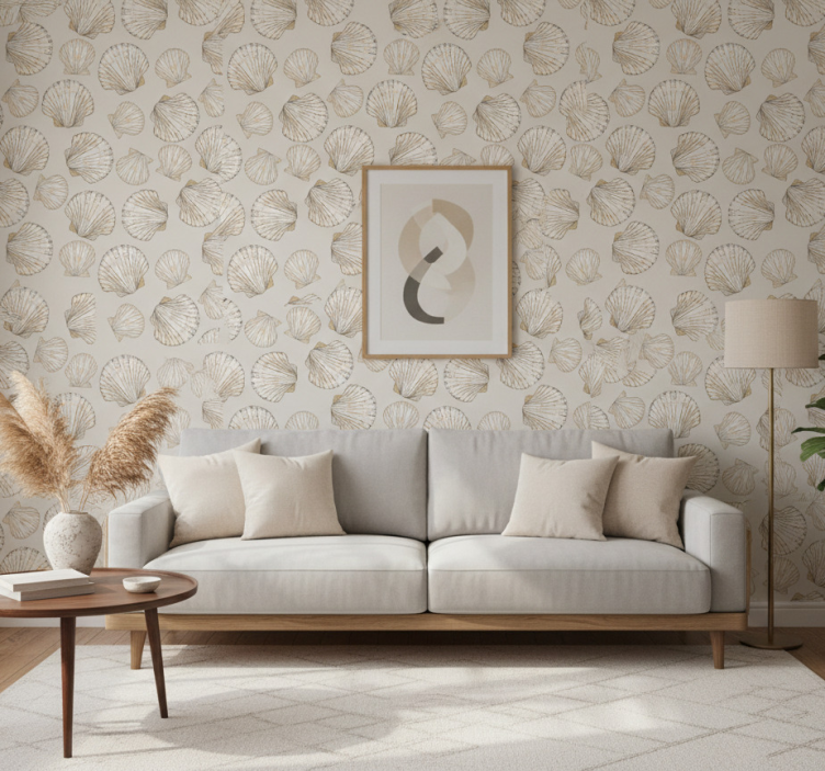 Papel pintado salón patrón de conchas - TenVinilo