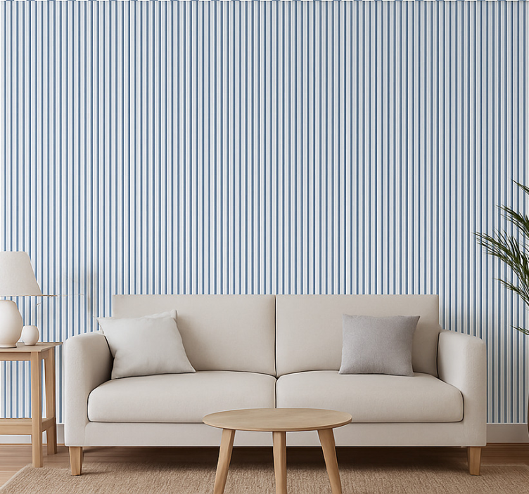 Papel pintado salón rayas repetitivas azul y blanco - TenVinilo