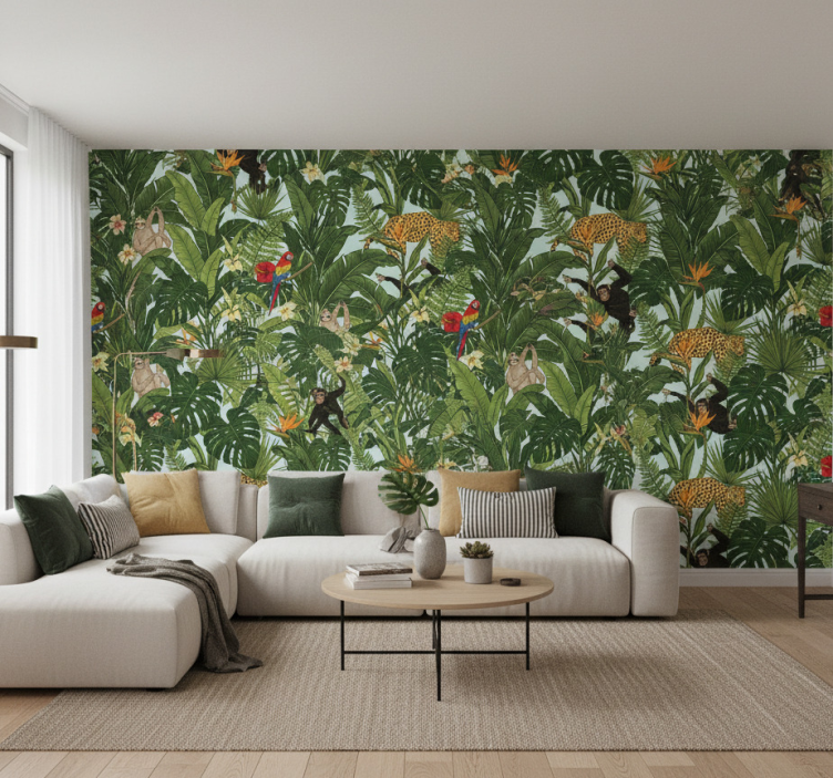 Papel pintado selva jungla y tropical con animales - TenVinilo