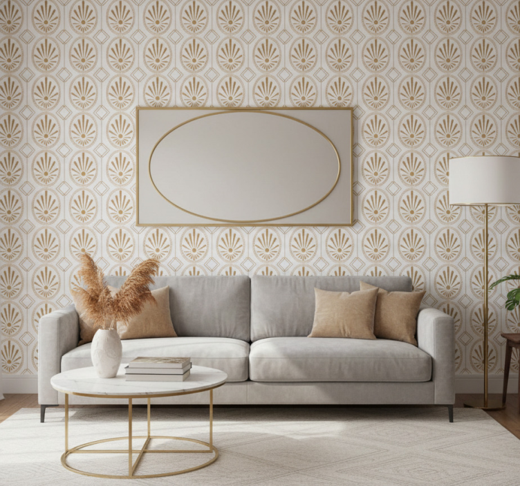 Papel pintado texturas arte moderno blanco y dorado - TenVinilo