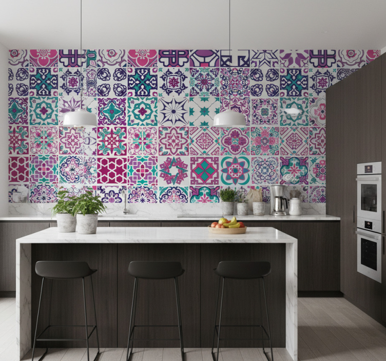 Papel pintado texturas diseño de azulejos geométricos - TenVinilo