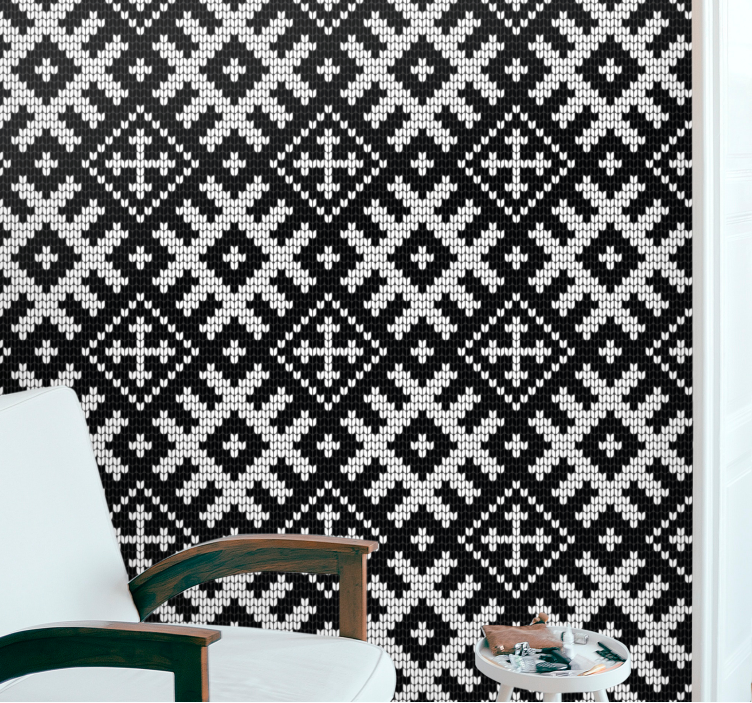 Papel pintado geométrico patrón navideño en blanco y negro - TenVinilo