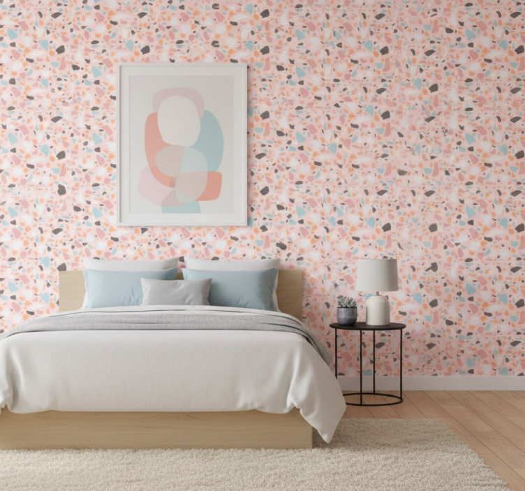Papel pintado texturas terrazzo acuarela rosa y azul - TenVinilo