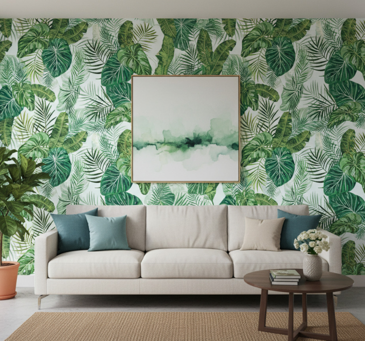 Papel pintado selva hojas verdes grandes - TenVinilo