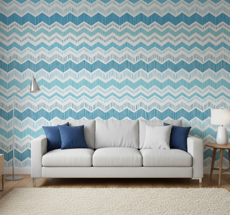 Papel pintado texturas zig zag azul - TenVinilo
