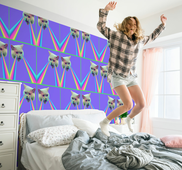 Papel pintado vaporwave gato con láser - TenVinilo