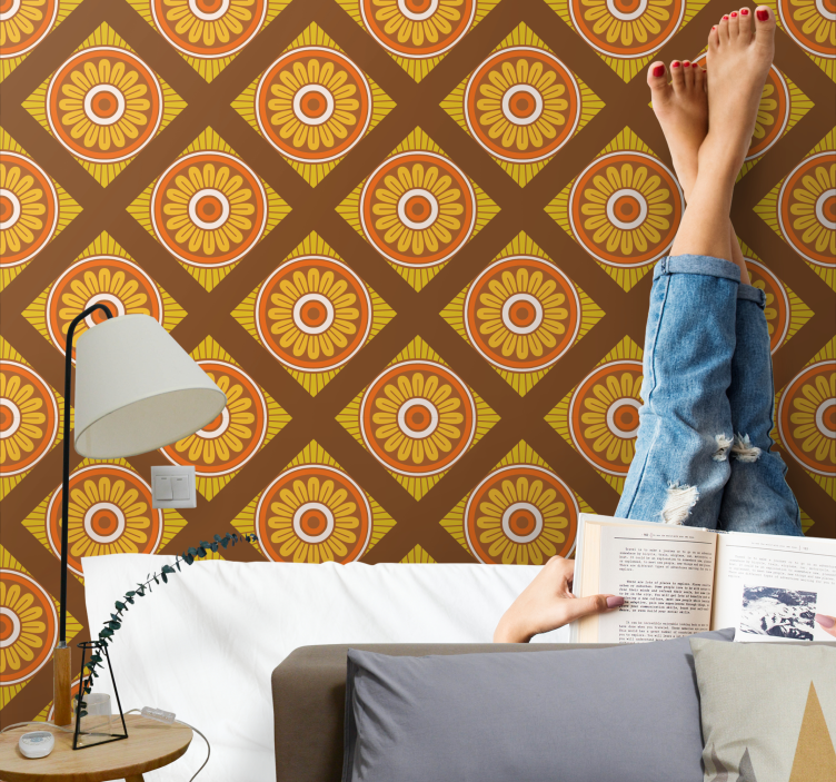 Papel pintado vintage diseño retro floral vintage - TenVinilo