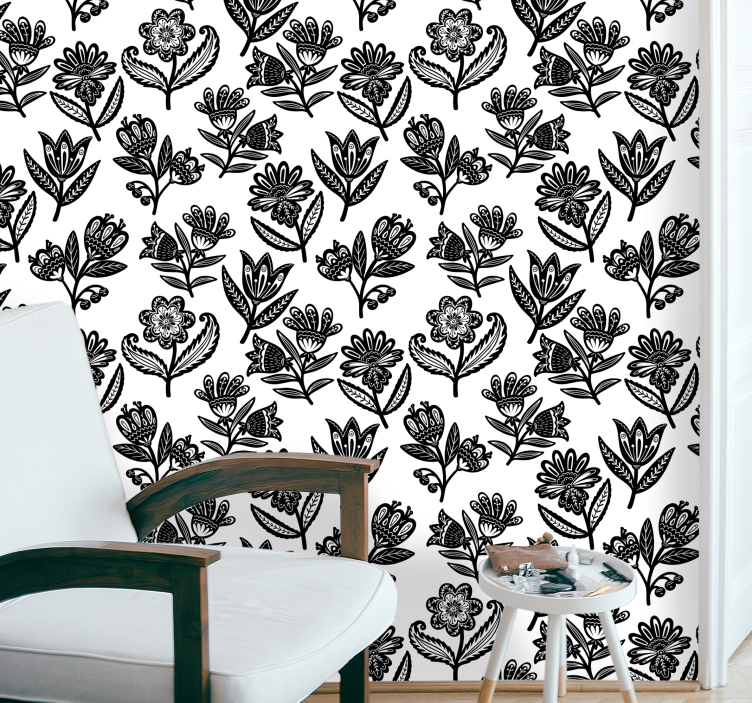 Papel pintado ornamental motivo estampado floral - TenVinilo