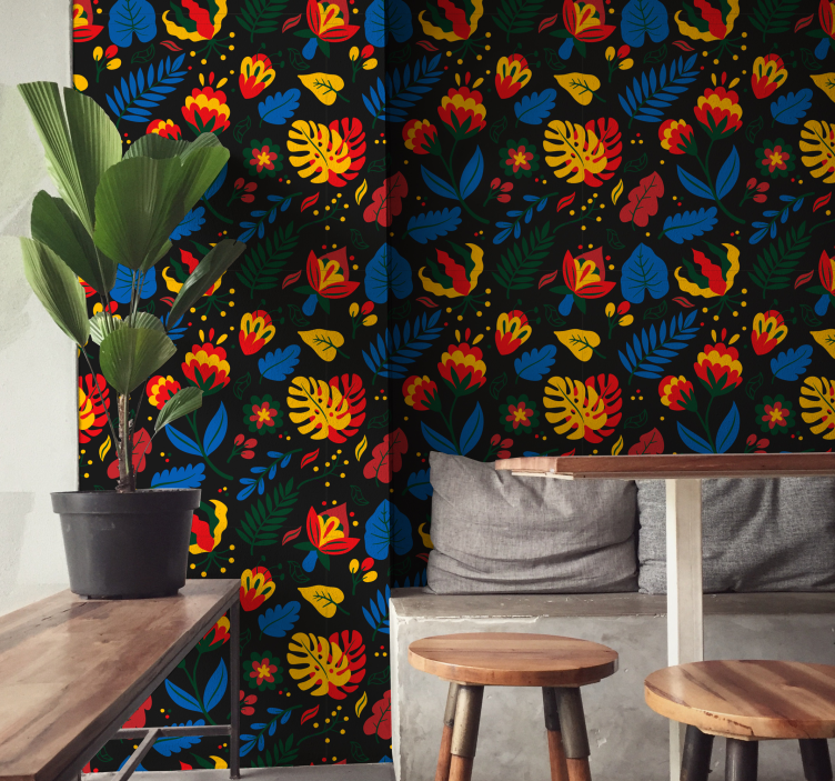 Papel pintado ornamental patrón de hojas florales - TenVinilo