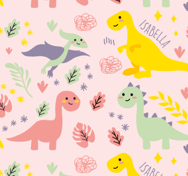 Papel pintado bebé dinosaurios con nombre personalizable - TenVinilo