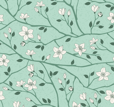 Papel pintado salón verde ramas florecientes - TenVinilo