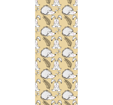 Papel pintado animal patrón de conejito y erizo - TenVinilo