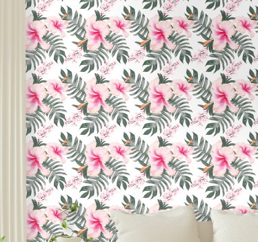 Papel floral Patrón de rosa orquídea - TenVinilo