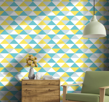 Papel pintado geométrico triángulos azul y amarillo - TenVinilo