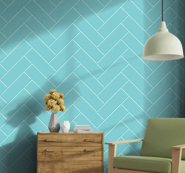 Papel pintado azulejos diagonales turquesa - TenVinilo