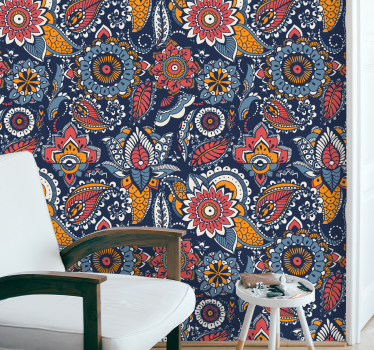 Papel pintado vintage flores y hojas étnicas - TenVinilo