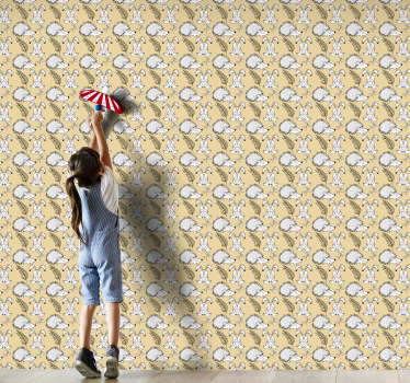 Papel pintado animal patrón de conejito y erizo - TenVinilo